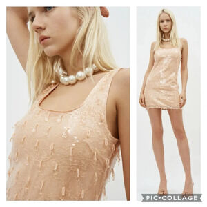 SIMKHAI | Pallas Lily Peach Orange Beaded Tassel Fringe Mini Dress New NWT 0